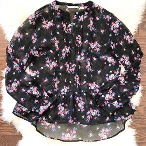 Lauren Conrad Black Floral Sheer Blouse Size M